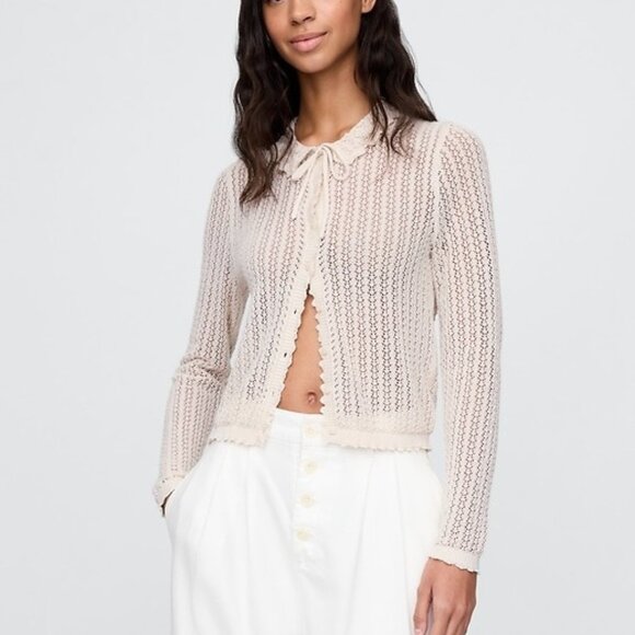 Gap × DÔEN Linen-Blend Pointelle Cardigan - Picture 2 of 5